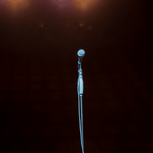 microphone on stage with dark background